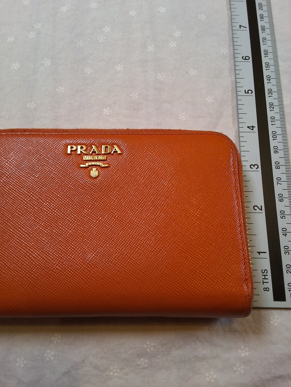 Prada Orange Saffiano Leather Zip Wallet